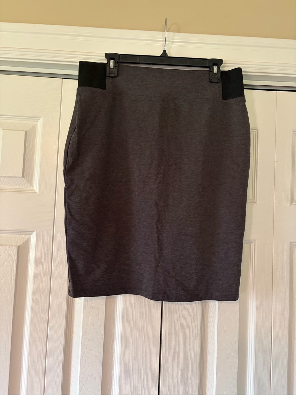 Soho Apparel Charcoal Gray Pencil Skirt with Black Waist Panels